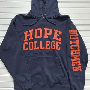 Hope College Hoodie Sweatshirt Big Cotton Size Medium Navy Blue and Orange